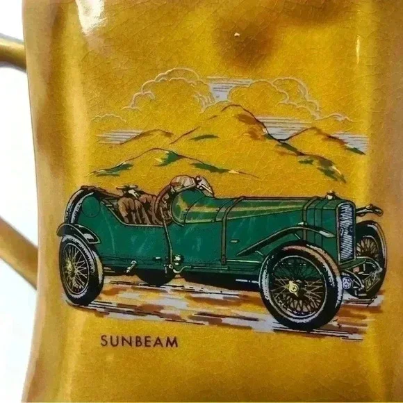 Vintage Wade ceramic jug vase featuring painted antique Bugatti and Sunbeam cars - Picture 8 of 10